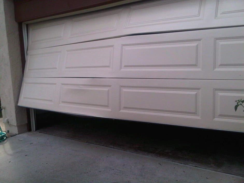 Dented garage door