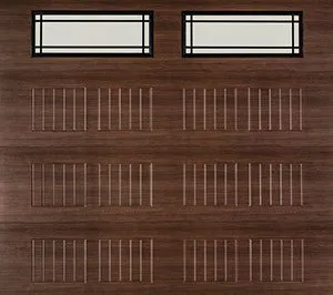 Elite Series Carriage style door in walnut finish with windows